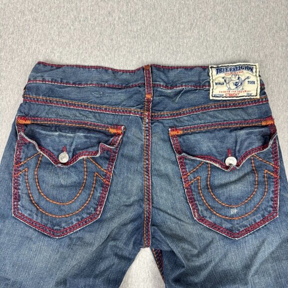 True Religion Red Thick Stitch Jeans Men's Size 34X32 - Picture 1 of 16